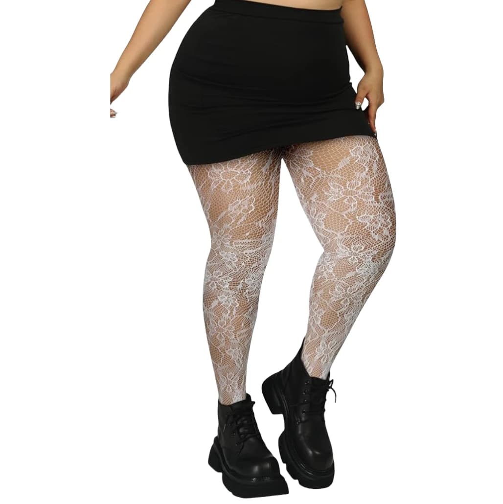 Lenceria Bodystockings sexy per donna Intimo Fiore Legging a rete Collant bianco nero Collant taglie forti