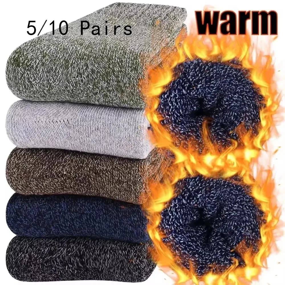 5/10 pairs of casual socks in solid wool retro men's hot winter socks medium length ultra thick men's socks in antifreeze cashmere