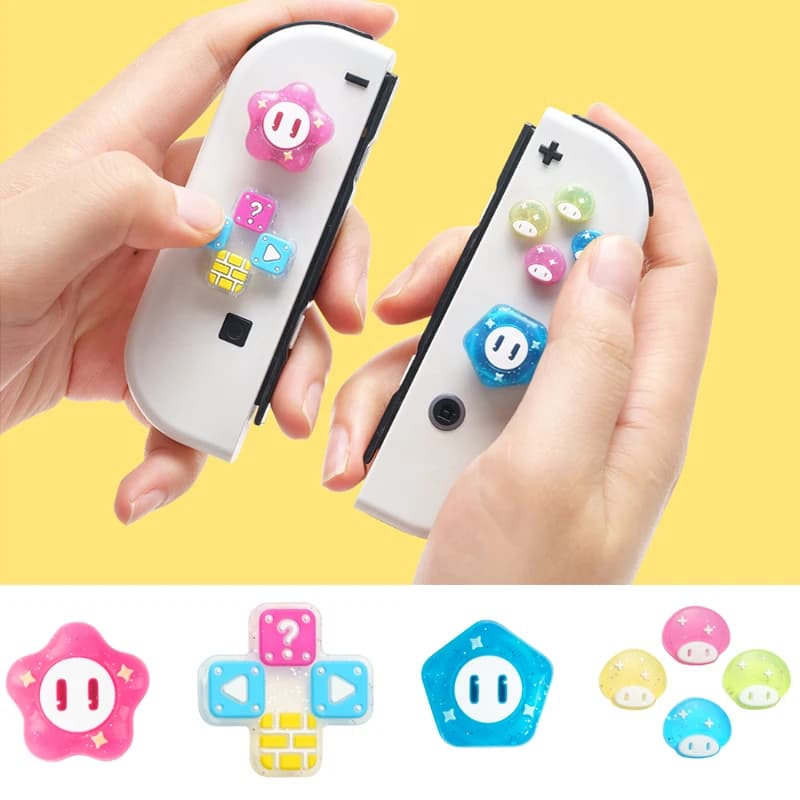 Bling Mushroom Star Silicone Dpad Pulsante trasversale ABXY Chiave Adesivo Custodia in pelle per Switch/NS Oled Joy-con Thumb Stick Grip Cap Cover