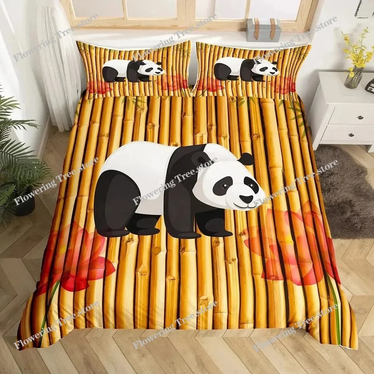 Bamboo Duvet Cover Set Bamboo Branches Bedding Set Tree Print Comforter Cover Luxury Retro Floral Style Quilt Cover Queen Size