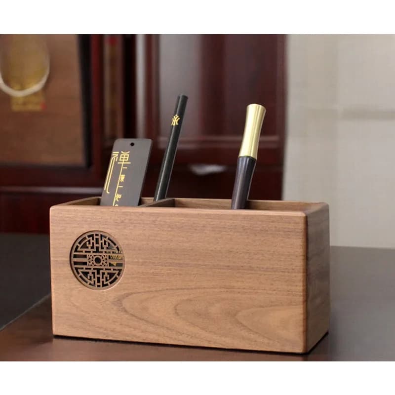 Regalo di laurea Portapenne in legno Organizzatore da scrivania intagliato a mano in stile cinese Portaoggetti per cancelleria in legno naturale per studenti/insegnanti