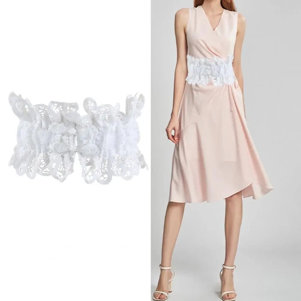 Cintura in pizzo ricamato con fiori, fascia larga da donna con lacci, regolabile in lunghezza, per abiti, camicie e top