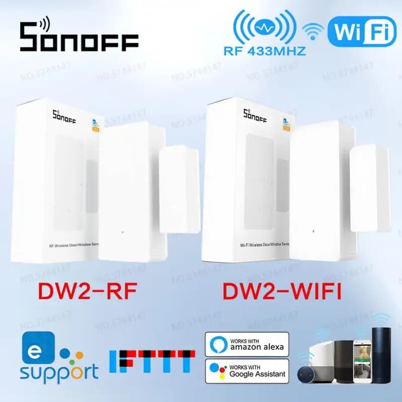 SONOFF DW2 WiFi Sensore di Sicurezza Senza Fili per Porte e Finestre Rilevatore di Allarme 433MHZ RF Scena Intelligente App EWeLink Sicurezza Domestica Intelligente Remota
