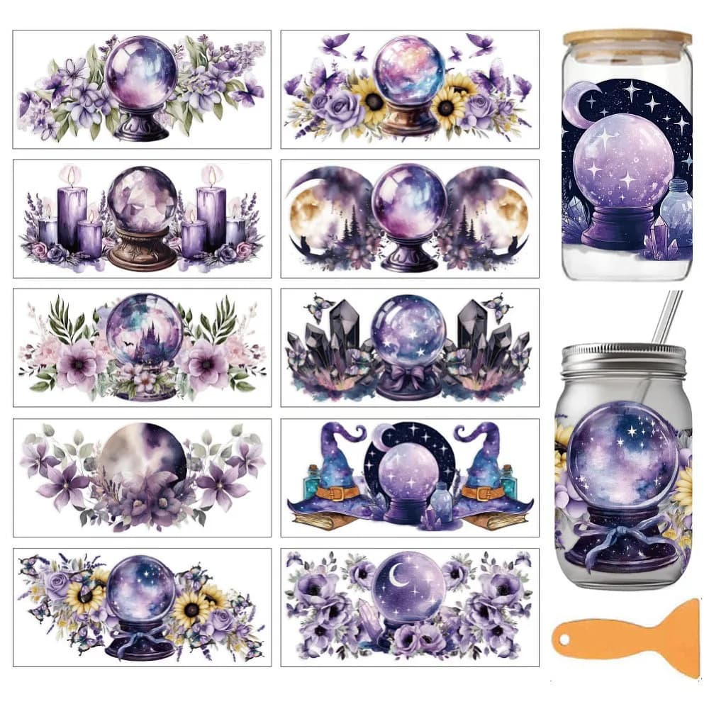 10Pcs 10 Styles PVC DIY Heat Transfer Paper for UV Sublimation Cup Ball 240x110mm 1pc/style