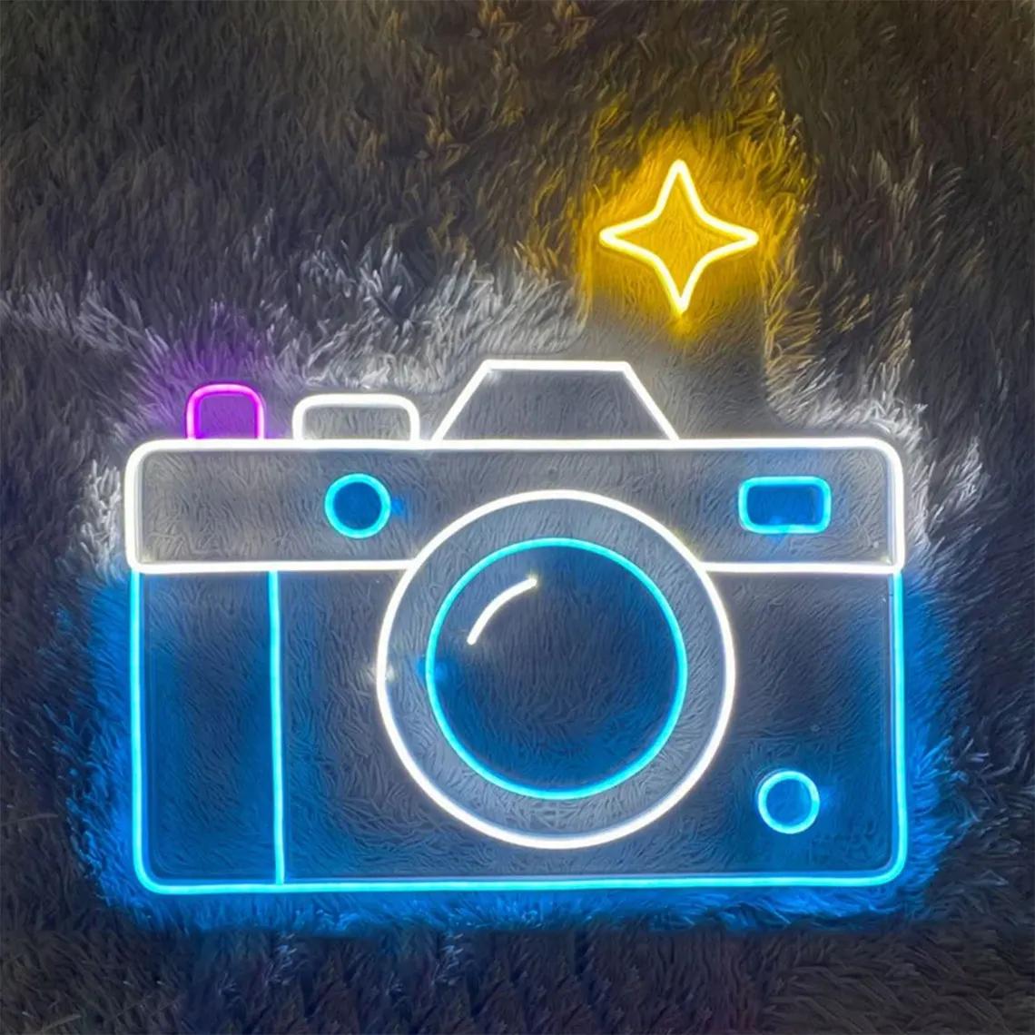 Insegna al Neon della macchina fotografica personalizzata per la decorazione di arte della parete Camera da letto della ragazza dei bambini segno della stanza dal vivo Bar Beer Club Business Shop Neon