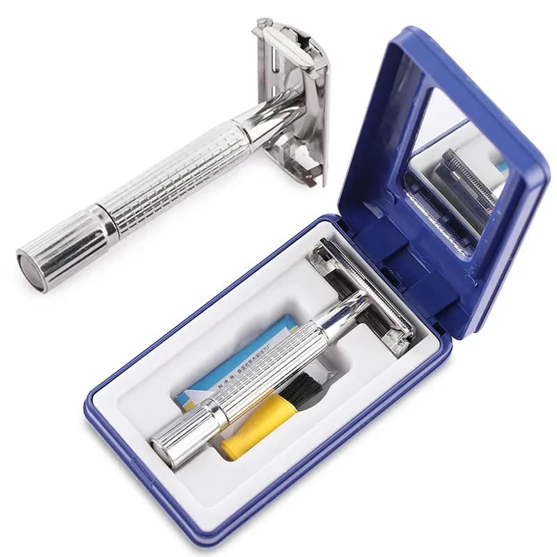 Rasoio da barba da uomo con lama Coltello da barba pieghevole per capelli facciali Rasoio dritto in acciaio inossidabile Strumenti da barbiere 10 lame