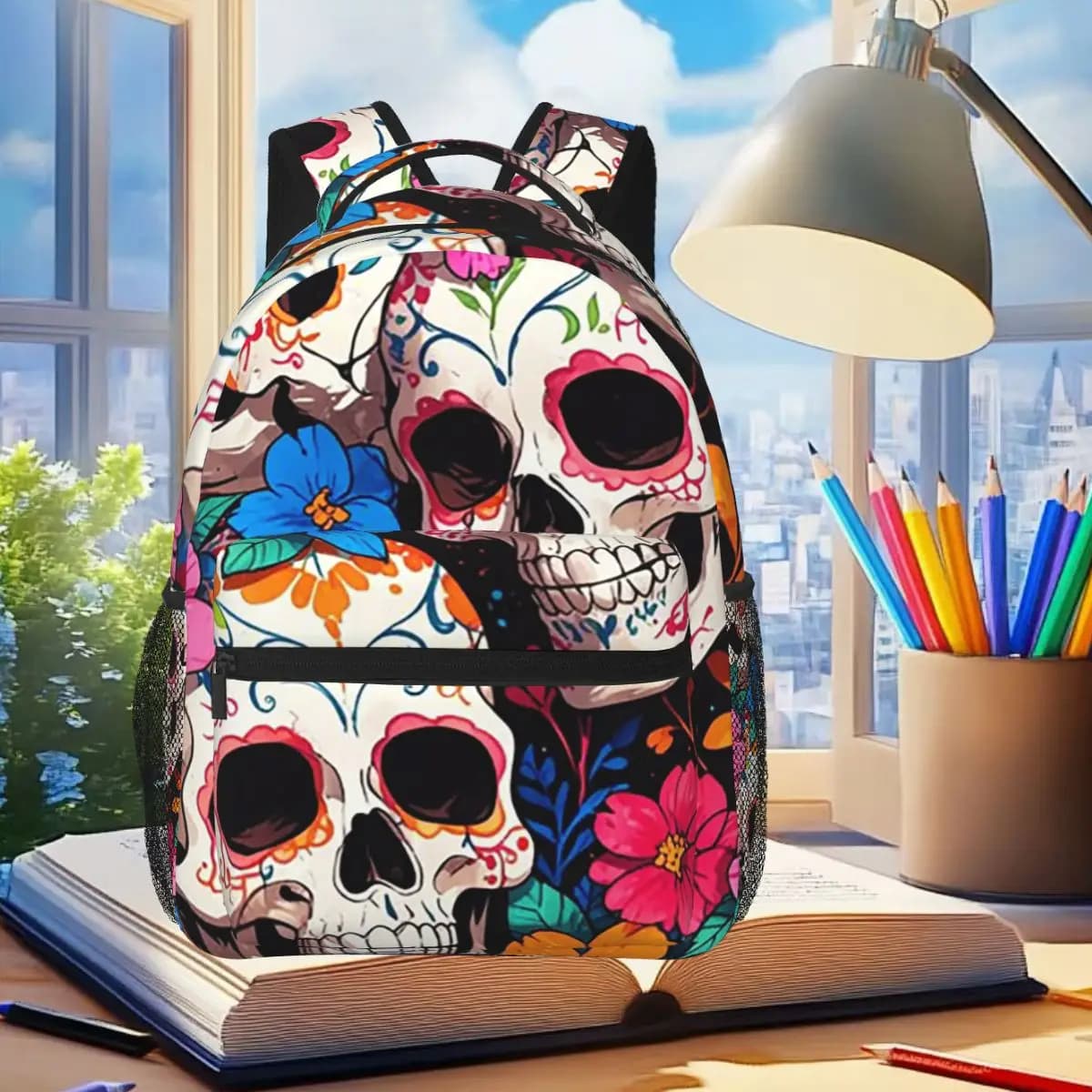 Zaino Vibrant Day Of The Dead Skulls per studenti, ragazzi e ragazze, borsa per libri, borsa da scuola per bambini, borse a tracolla per computer per uomini e donne