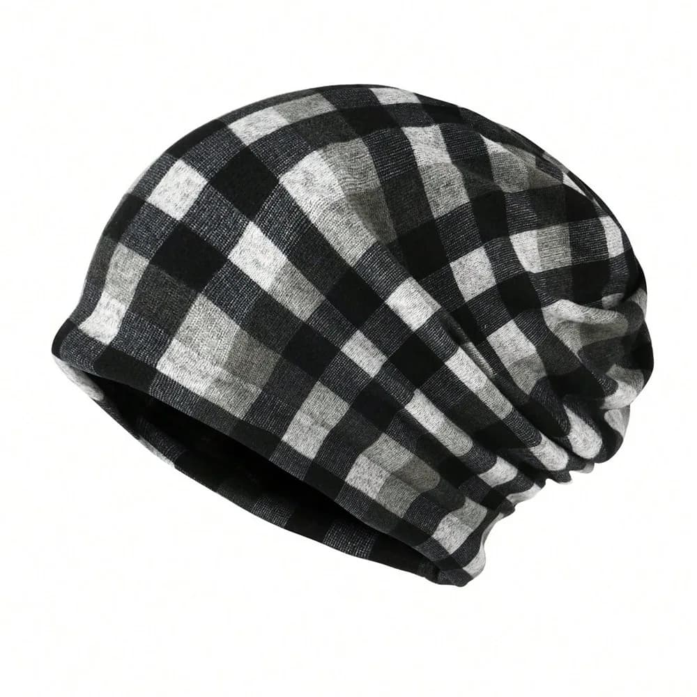 Colori contrastanti Cappello pullover Sciarpa con stampa scozzese Cappello pullover Berretto di copertura casual Cappelli turbante multifunzionali Autunno e inverno