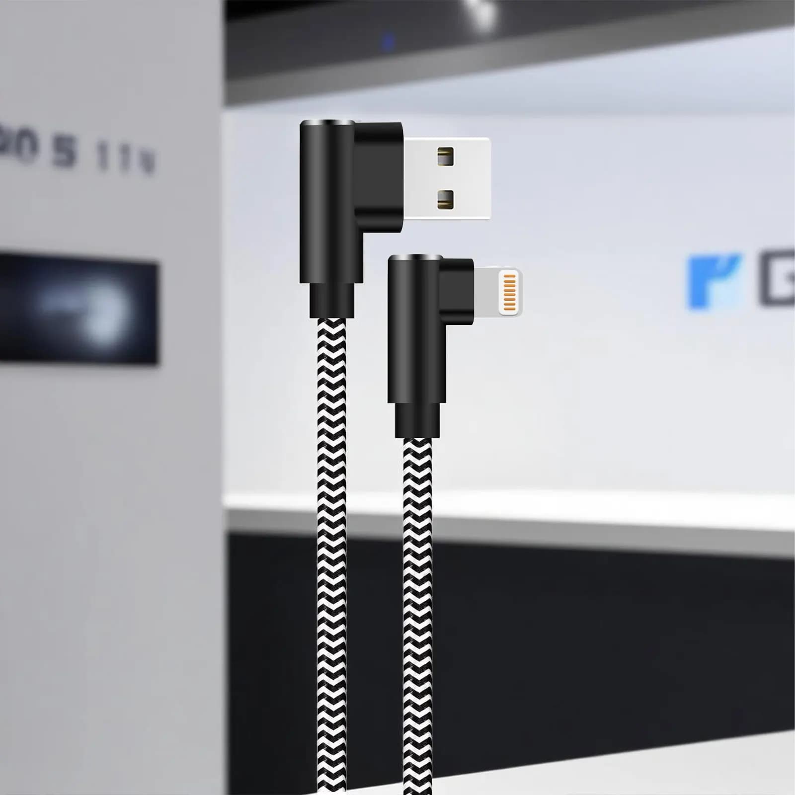 90 Degree USB Cable Fast Charging 3A Data Sync Cord With MFi Certified For iPhone 14 13 12 11 X XR Pro Max Cable Charger Data