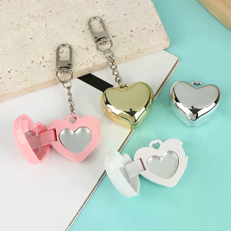 Heart Shape Mini Empty Blush Powder Box Eye Shadow Container With Mirror And Aluminum Pan Key Chain Lipstick Case Packaging