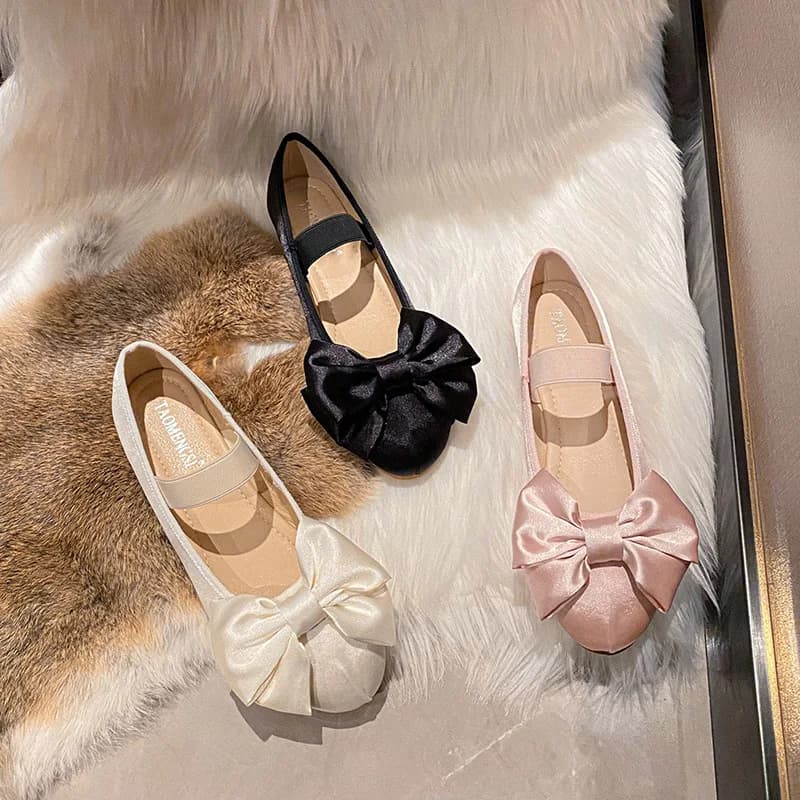Ballerine da donna con fiocco e cinturino alla caviglia, suola spessa, slip-on, scarpe Mary Jane per l'autunno ed l'estate