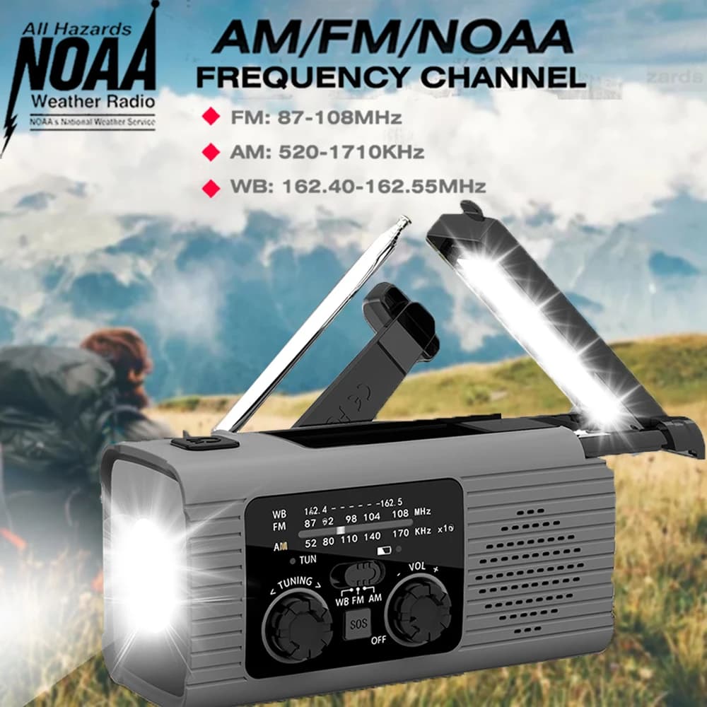 Radio solare ricaricabile Radio con luce LED Luce di emergenza ricaricabile a mano Luce di emergenza impermeabile per avventure all'aria aperta