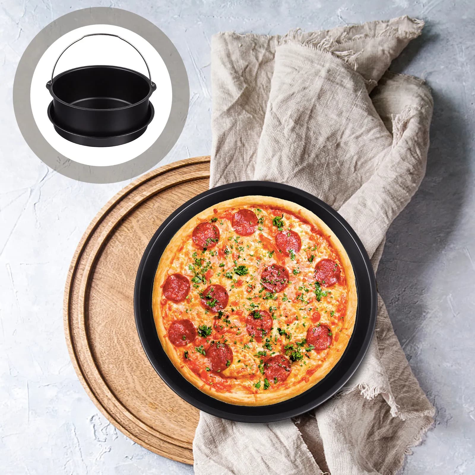 Set da 1 Pezzo: Cestello per Torte e Teglia per Pizza da 7 Pollici in Acciaio al Carbonio Antiaderente per Forno e Friggitrice ad Aria, Accessori da Cucina