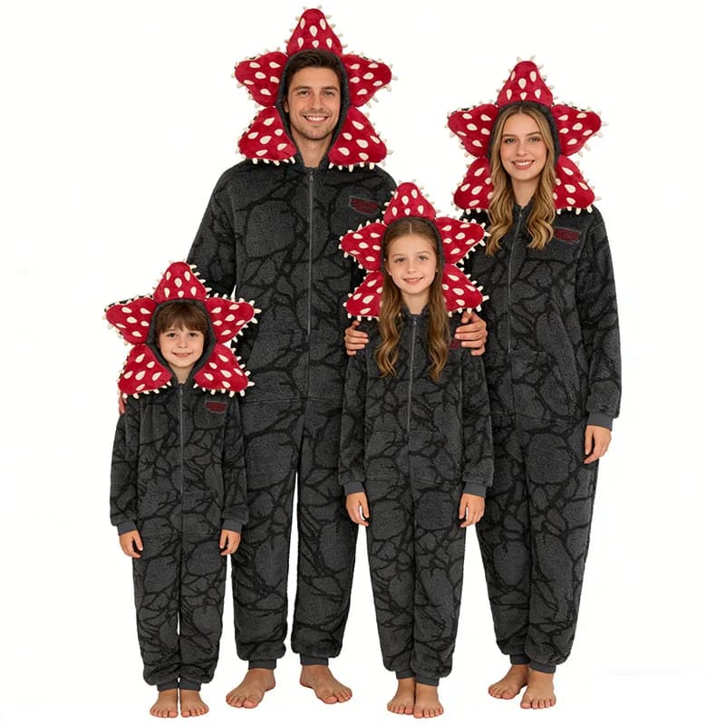 Pigiama Morbido e Caldo Demogorgone per Bambini e Adulti, Set Coordinato per Famiglia, Costume per Feste in Maschera