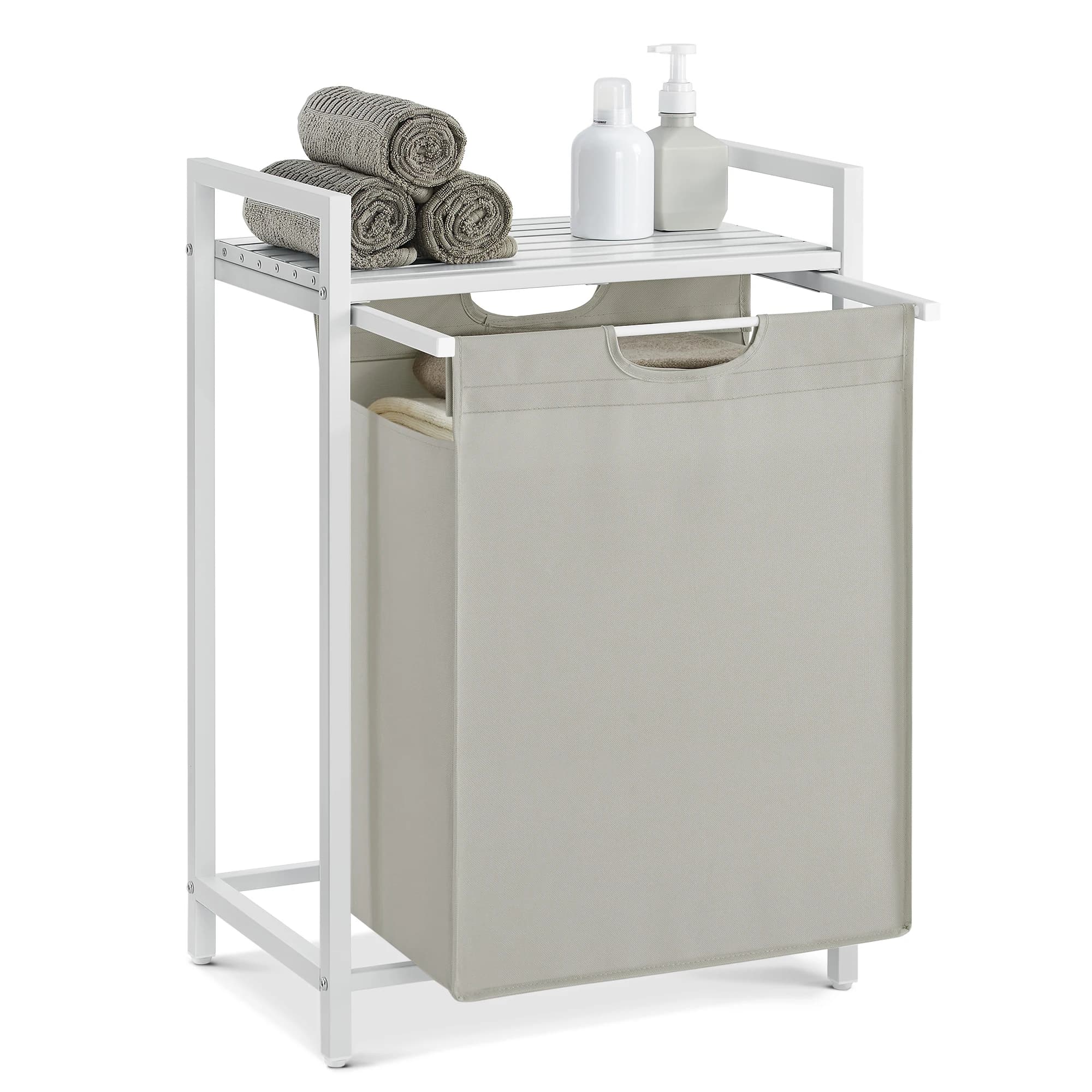 VASAGLE basket whitewasher, basket whitewasher, portabiancheria with removable and removable bag, shelf, metal structure, 17.2 gallons