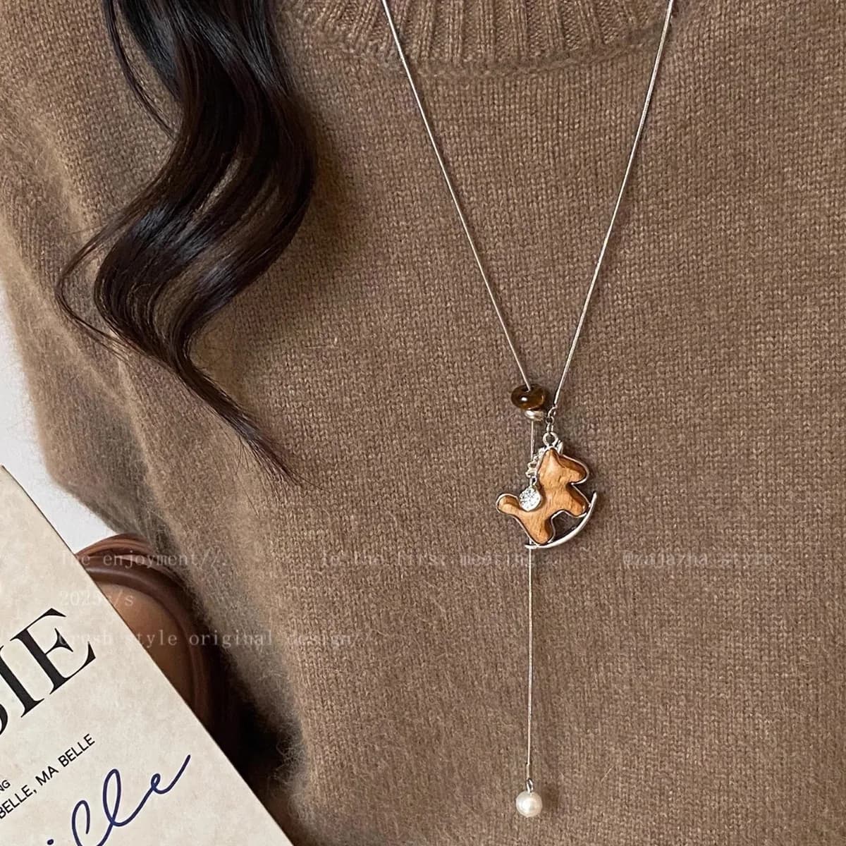 Pony pendant necklace women's 2026 new autumn and winter long sweater chain retro natal year good luck accessories