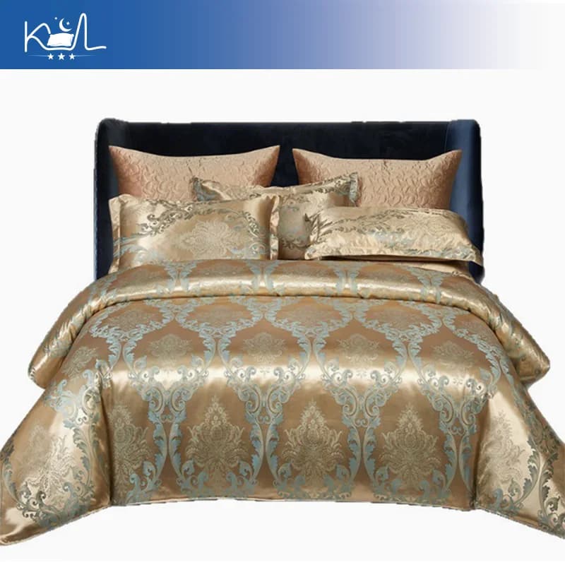 Sateen Jacquard 4 Piece Bedding Set, Luxurious Duvet Cover with Pillowcases & Fitted Sheet, Home Textile for Bedroom