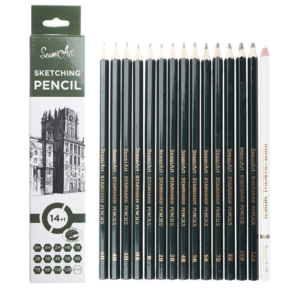 14PCS Sketching Pencil Set (6H–12B) with White Charcoal – Drawing Pencils for Artists, Shading, Sketch, Art Supplies for Kids &