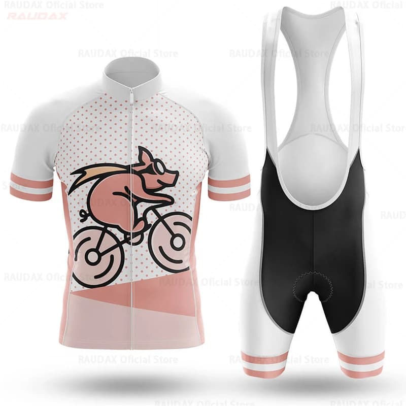 New Funny Cycling suit with Pig, Men's sweater with Cartons, Pink clothing, Road Bike T-shirts, Shorts with Bretelles, MTB Clothing, Maillot Ropa