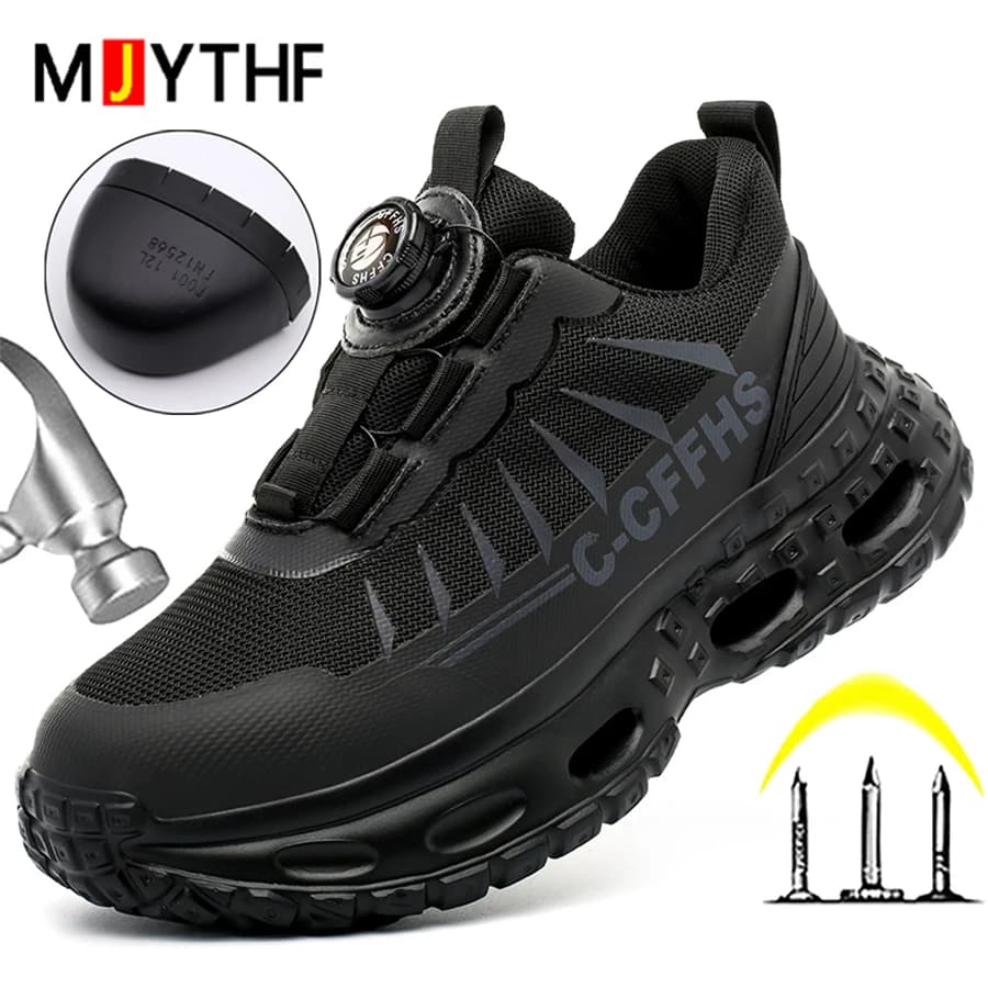 Women's Anti-slip Button Shoe Anti-slip Work Shoes Anti-perforation Boots with Steel Tip Protective Shoes Breathable Gymnastics
