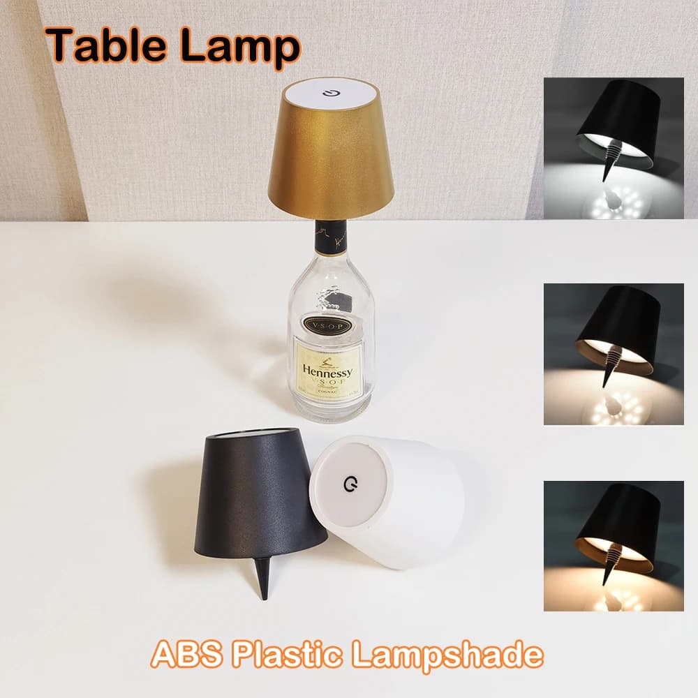 Lampada da tavolo a LED con controllo touch a 3 colori, dimmerabile, senza fili, a forma di bottiglia di vino, con ricarica Type-C, luce notturna per bar e caffè, per creare atmosfera.