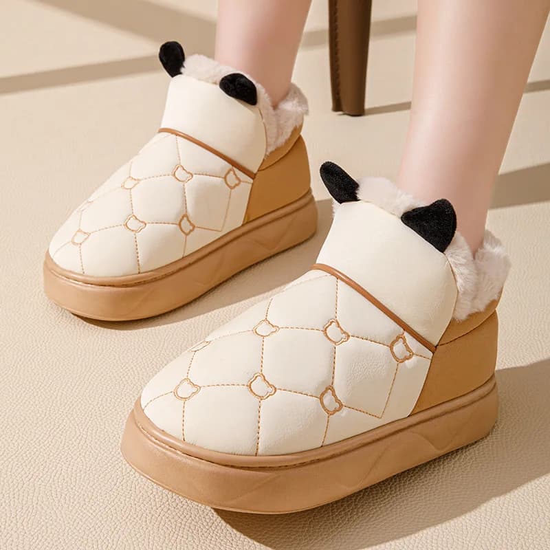 Pantofole in cotone con tacco nuova borsa invernale Scarpe da coppia in cotone impermeabili e antiscivolo 2025 Scarpe da donna calde Stivali da neve da esterno