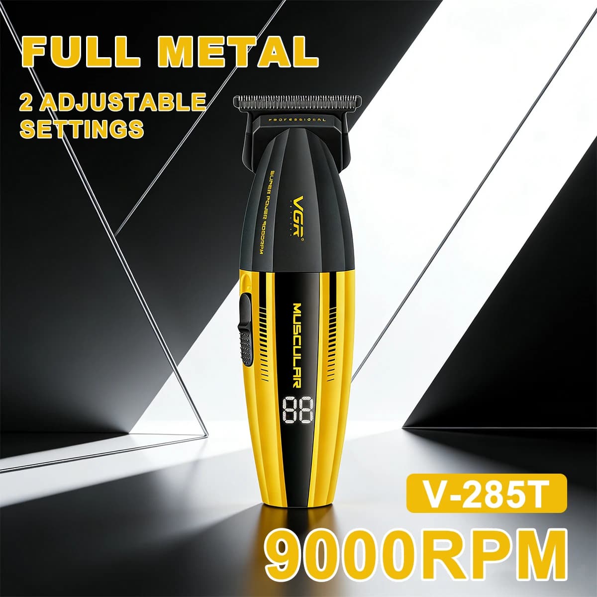 VGR V-285T Regolabarba Professionale da Uomo con Lama DLC a Zero Gap, 9000 RPM, Corpo in Metallo, Display LED, Macchina per Rifinitura