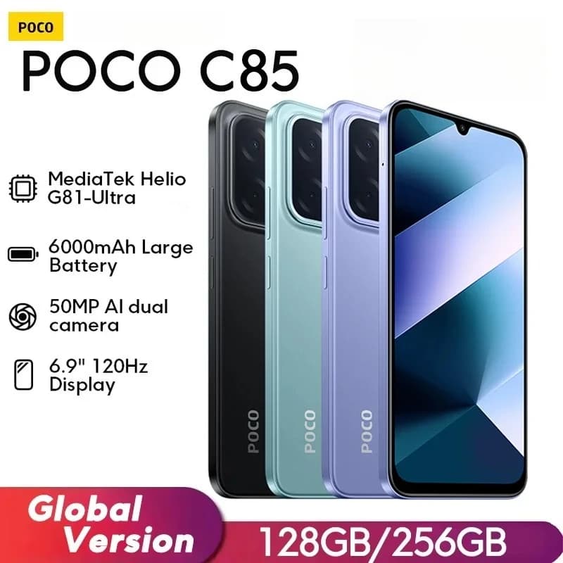 Smartphone POCO C85 Versione Globale, MediaTek Helio G81-Ultra, NFC, Batteria 6000mAh, Display 6.9, Fotocamera 50MP, Ricarica 33W, Telefoni Cellulari Xiaomi
