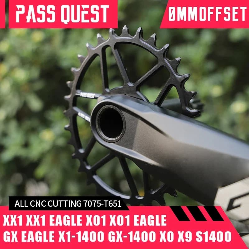 PASS QUEST-MTB Guarnitura bici stretta larga, nera, montaggio diretto per DUB X1 XX1 X01 X0 X9 GX NX SX GXP, bici da ghiaia 28-44T, 0mm di sconto