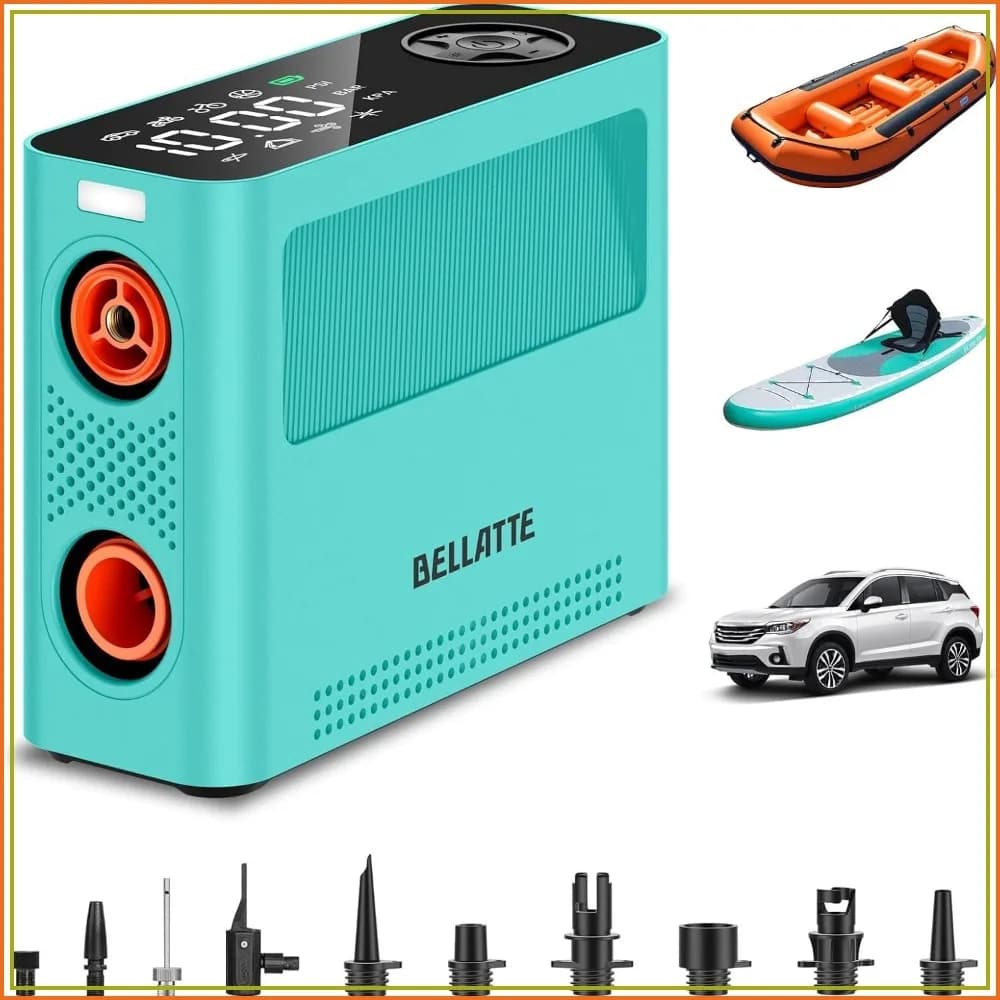150PSI Electric Paddle Board Pump, 4X Faster Auto Air Compressor for SUP, Car Tires, Bike, Ball, Kayak, Tent, Float - Portable, Auto-Off, Inflator & Deflator