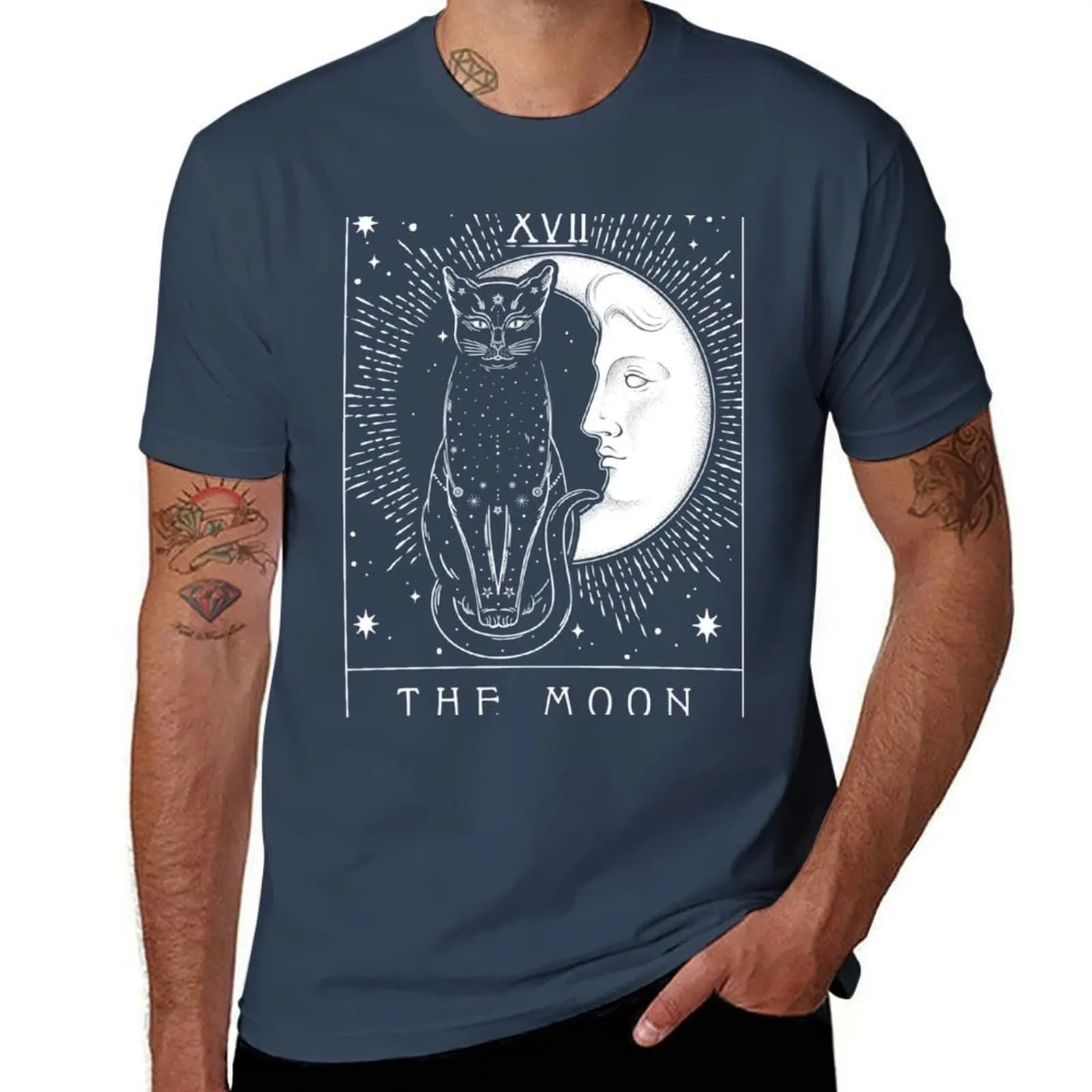 Maglietta con stampa grafica Long Card Moon Tarot Crescent Cat e T-Shirt con stampa Street Art