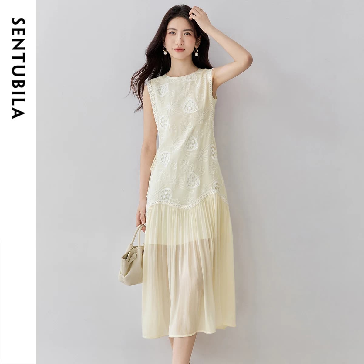 ‌ Abito da Donna SENTUBILA con Ricamo Floreale 2026 ‌ Abito estivo elegante corto senza maniche da resort per donna Q52LO16