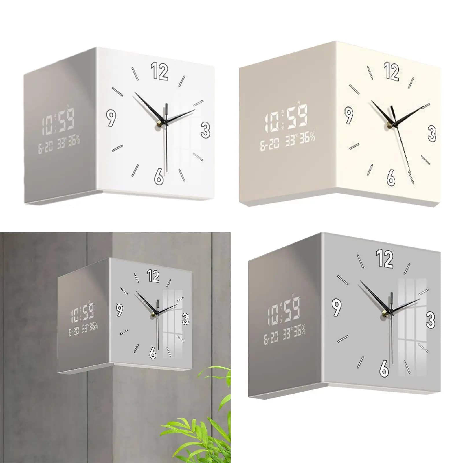 Corner clock Wall clock Two-sided electronic square silent artistic watch for