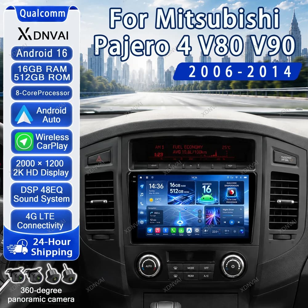 Android 16 Car Radio For Mitsubishi Pajero 4 V80 V90 2006 - 2010 2014 Multimedia Video Player Carplay Navigation GPS BT Stereo