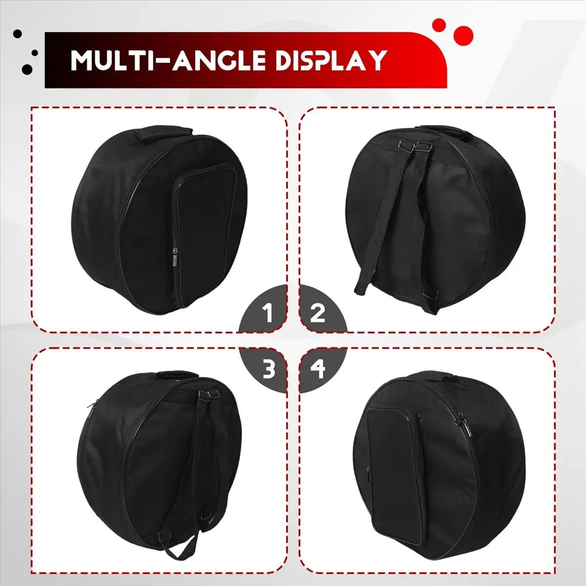 Top 2X Compact Snare Drum Bag Backpack Case with Shoulder Strap Outside Pockets Musical Instrument Accessory Black 40x18cm