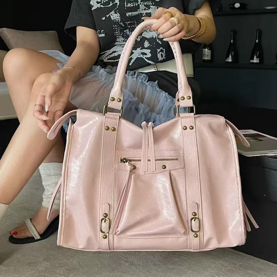 Borsa Tote Oversize con Nappe, Borsa a Spalla/Tracolla da Donna di Lusso in Morbida Pelle PU con Manico Intrecciato Stile Punk, Designer 2026