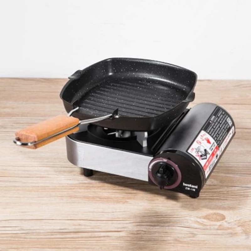 Padella Pieghevole Portatile per Grigliate, Padella Anti-scottatura con Manico in Legno, Padella da Esterno a Doppia Apertura per Bistecche (Senza Coperchio)
