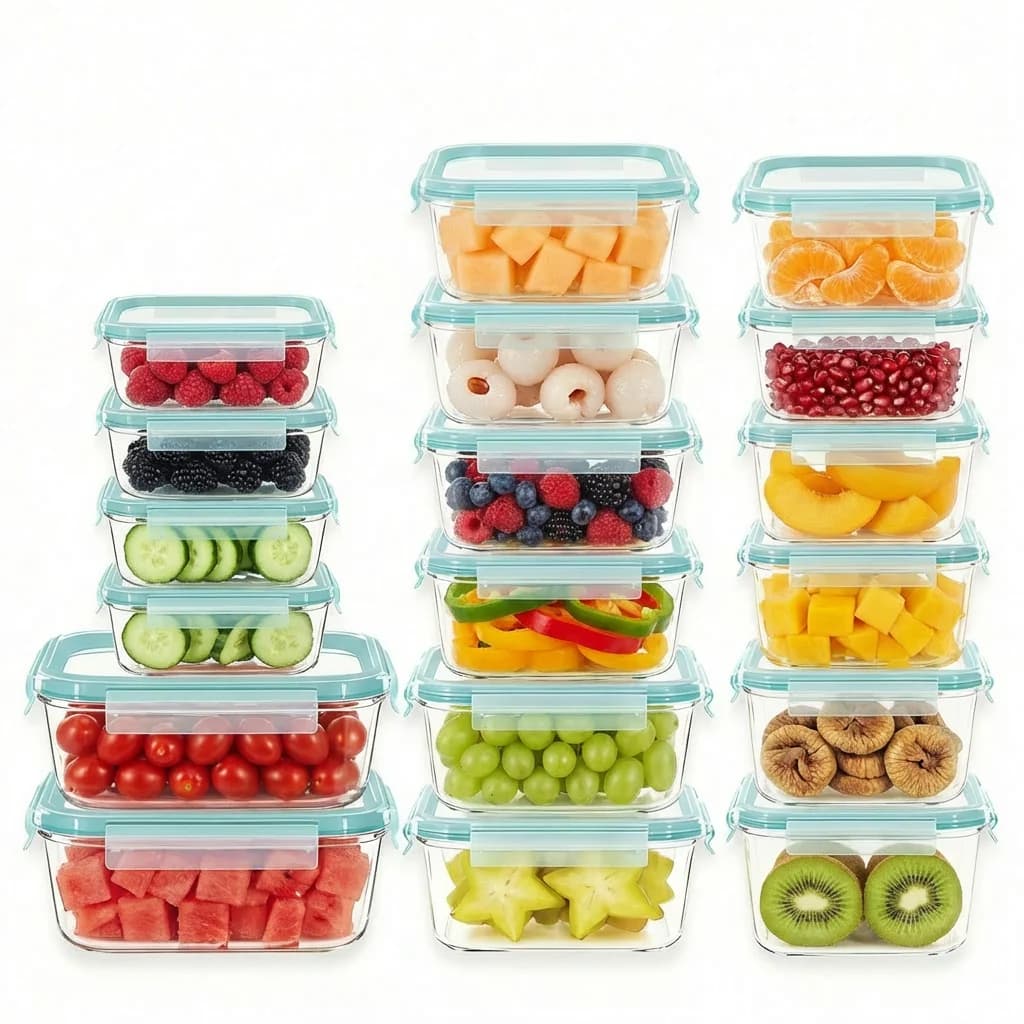 [Confezione da 18] Contenitori in Vetro per Preparazione Pasti, Contenitori per Alimenti con Coperchi Ermetici, Lunch Box in Vetro, Adatti per Microonde, Forno, Congelatore