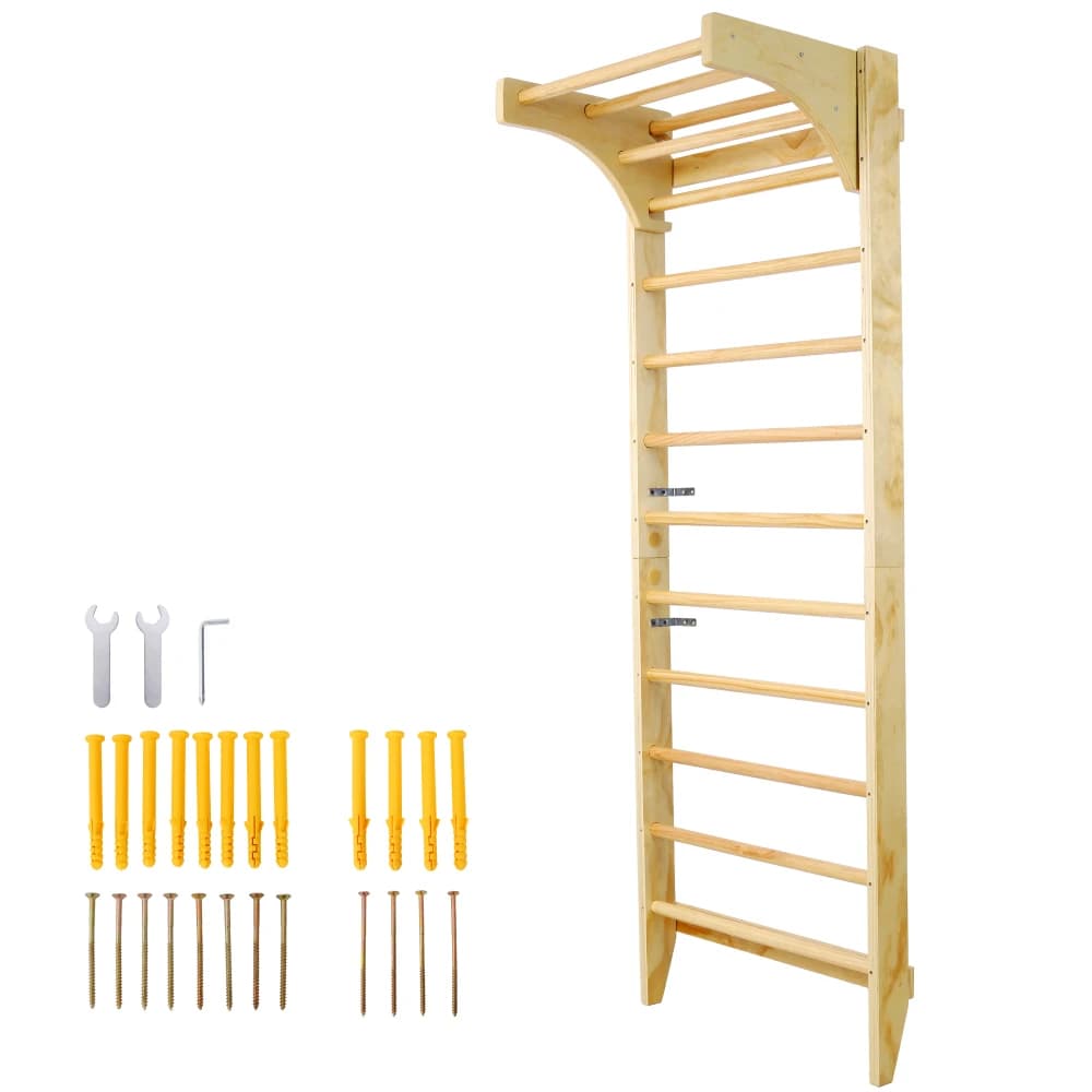 Scala svedese in legno, set di barre di stallo per terapia fisica e ginnastica (con barra di trazioni regolabile)