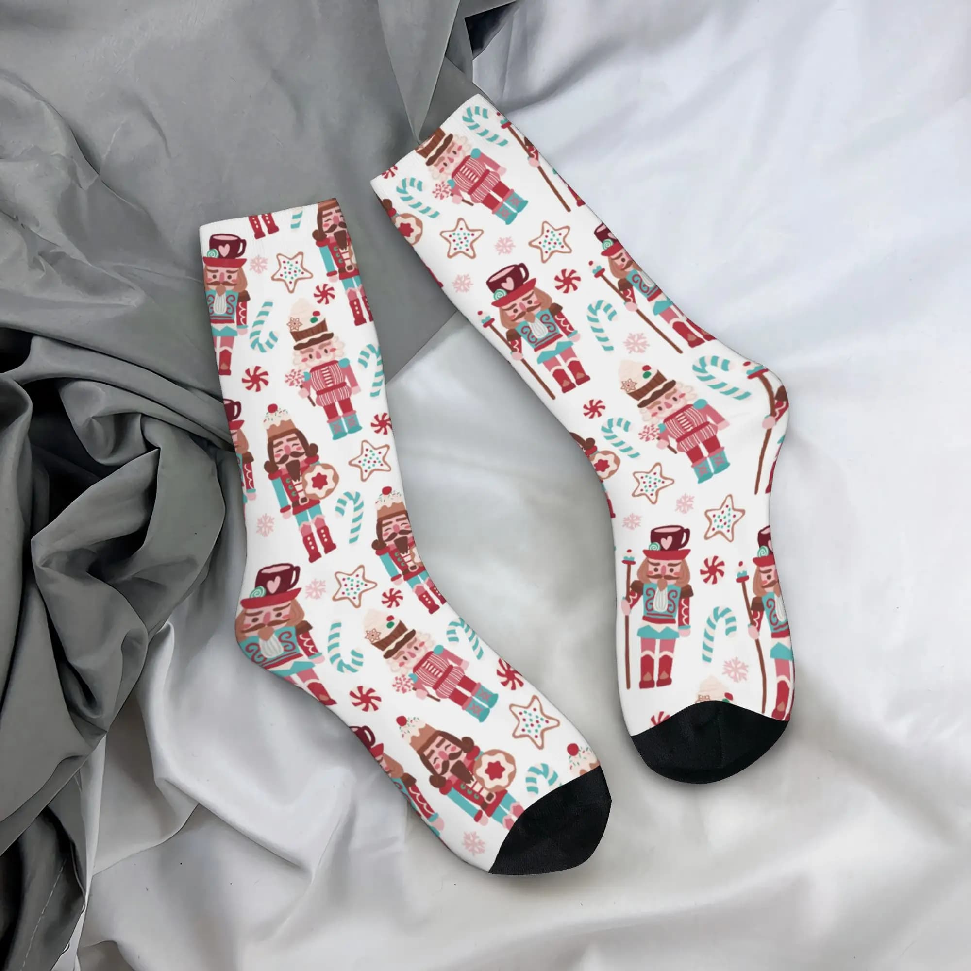 Custom Holiday Christmas Cute Nutcracker Sweets Pattern Gift Men's Crew Socks Unisex Fashion 3D Print Dress Socks
