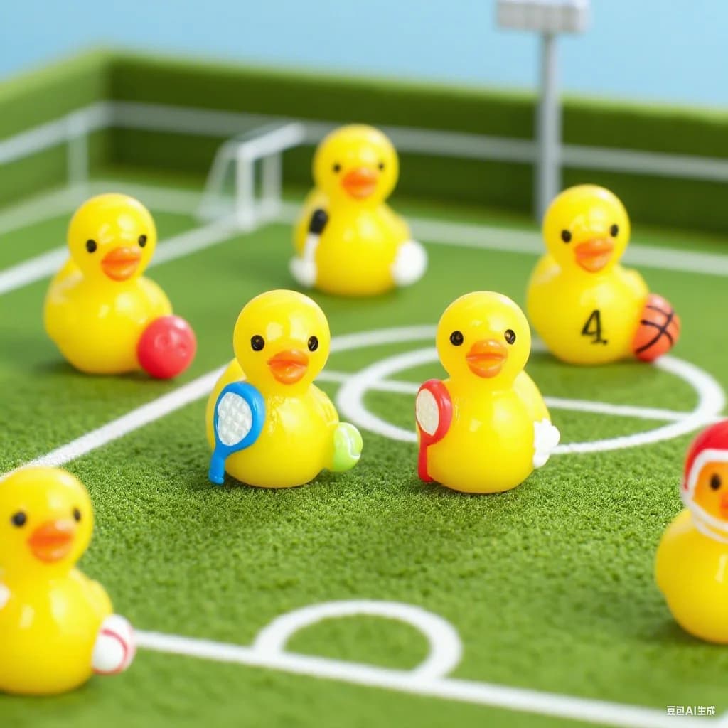10/20 pieces mini figures of ducks in yellow resin style anatra football basketball rugby anatra miniature animals ornaments for diy