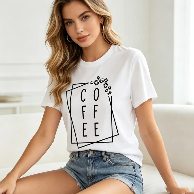 Coffee Bean Line Art Print T Shirt Men Women Minimal Coffee Short Sleeve Cotton Tees Oversized T Shirt Y2k Top Harajuku