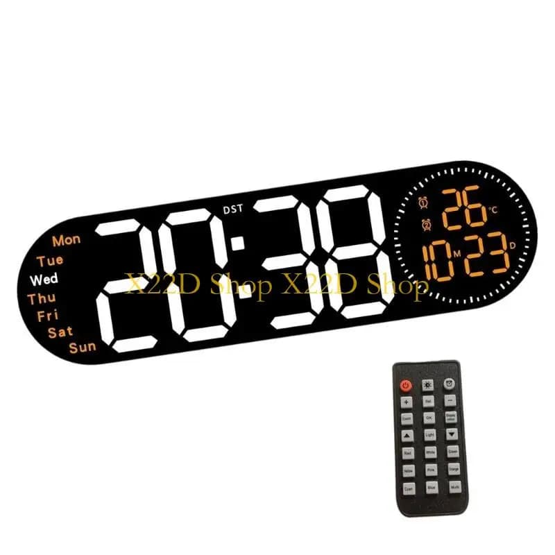 X22D Large LED Wall Clock with Remote Control and Count Down Function 2 Alarms Temperature for Students and Professional