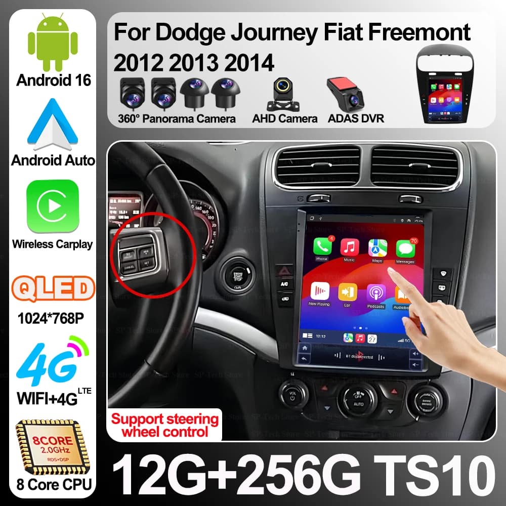Autoradio Android 16 da 9.7 Pollici per Dodge Journey Fiat Freemont 2012 2013 2014, Lettore Multimediale Video con GPS e Schermo Touch