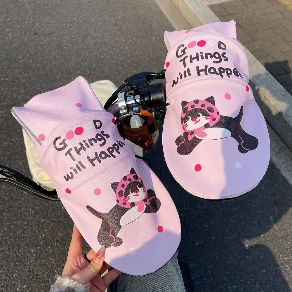 3D Design Motorcycle Handlebar Gloves Breathable Short/Long Scooter Sunshade Cover Cute Waterproof Bike Grip Mittens