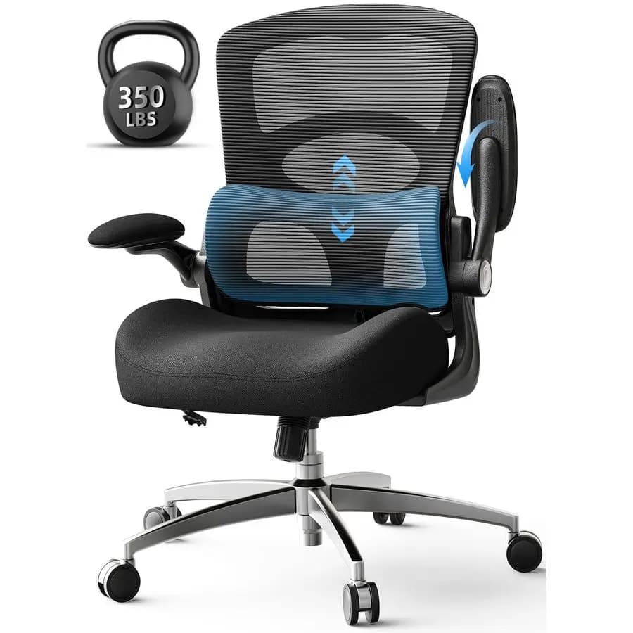 Sedia da Ufficio con Supporto Lombare Regolabile, Sedia Ergonomica in Rete con Braccioli Ribaltabili, Sedia da Gaming Resistente per Adulti