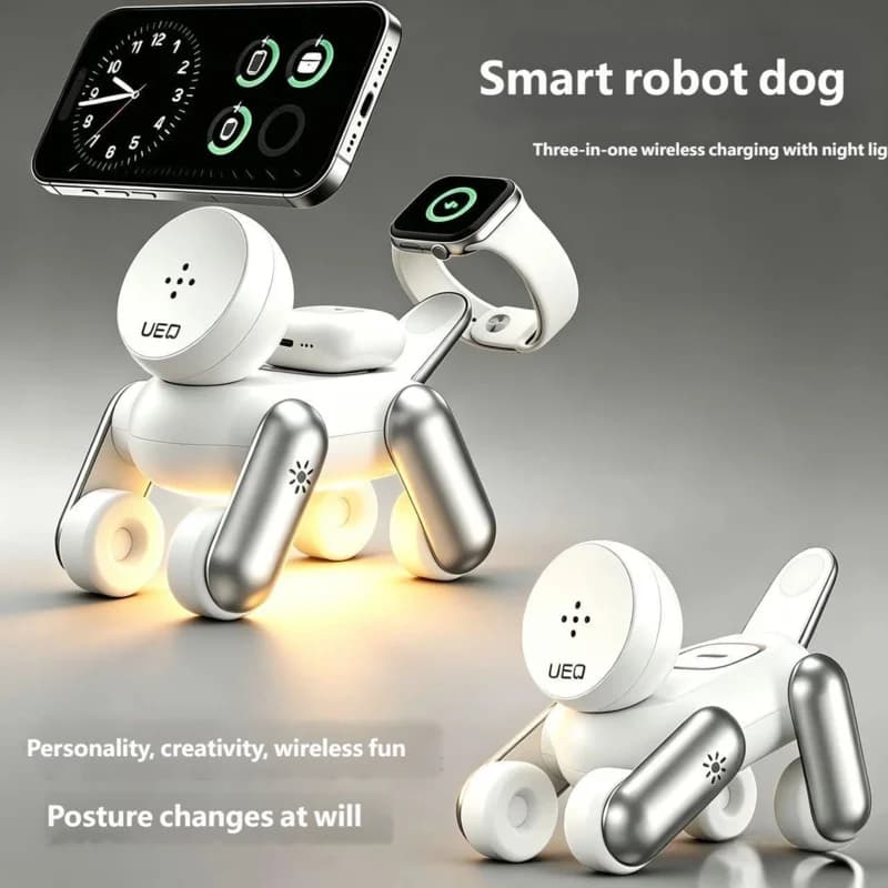 2026 Robot Dog Shape 3 in 1 Magnetic Wireless Charger for iPhone Apple Watch AirPods Desktop Stand
