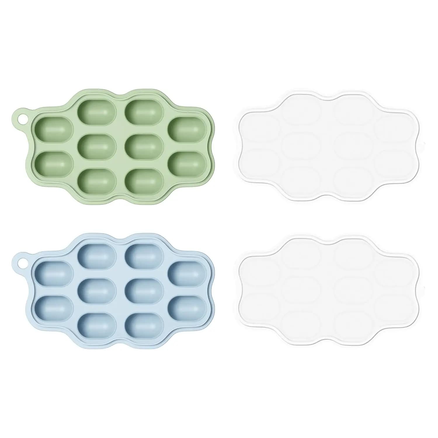 Set of 2 Silicone Trays to Free Children's Foods with Cover, Fruit Feeder, Maternal Milk Ice Stamp and Storage Container