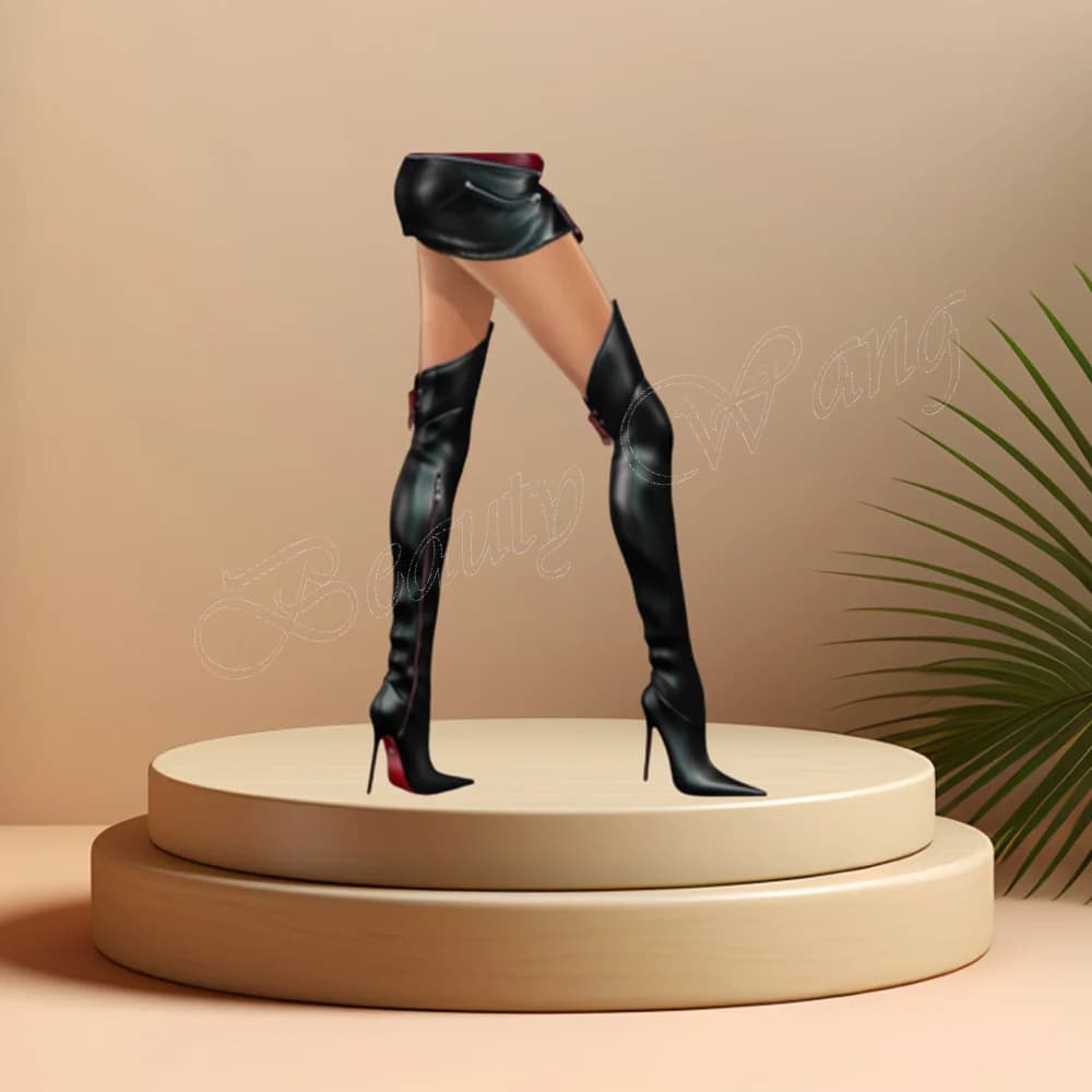 Stivali stringati posteriori neri Cerniera laterale sopra il ginocchio Scarpe da donna Tacchi a spillo Scarpe alte da donna Scarpe 2024 Zapatos Para Mujere