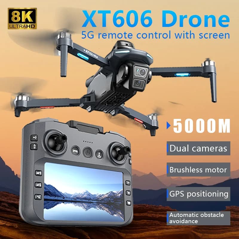 New Drone Mini XT606 with Double Camera 8K HD, Professional Brushless Velivolo, GPS 5G, Automatic Positioning and Avoiding Obstacles